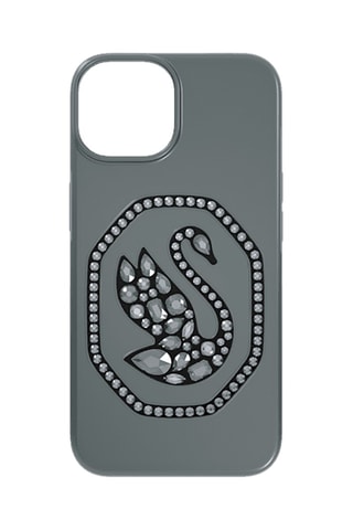 Coque iPhone 14 ornée de cristaux Swarovski Cygne - Gris foncé