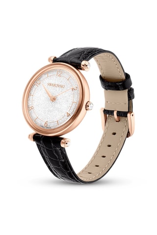 Montre à quartz en cuir de veau, dorée à l’or rose et ornée de cristaux Swarovski Crystalline Wonder