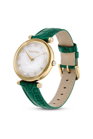 Montre à quartz en cuir de veau, dorée à l’or jaune et ornée de cristaux Swarovski Crystalline Wonder