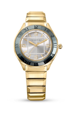 Montre à quartz en métal, plaqué or jaune et ornée de cristaux Swarovski