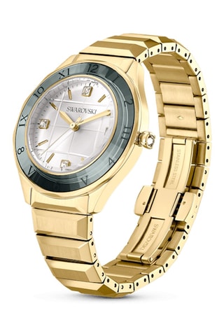 Montre à quartz en métal, plaqué or jaune et ornée de cristaux Swarovski