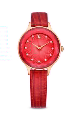 Montre à quartz en cuir de veau et plaqué or rose orné de cristaux Swarovski Octea Nova Wonder - Rouge et doré