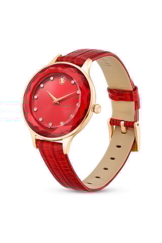 Montre à quartz en cuir de veau et plaqué or rose orné de cristaux Swarovski Octea Nova Wonder - Rouge et doré