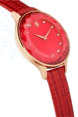 Montre à quartz en cuir de veau et plaqué or rose orné de cristaux Swarovski Octea Nova Wonder - Rouge et doré