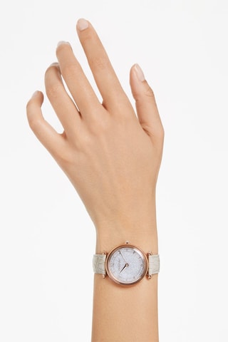 Montre à quartz en cuir de veau, dorée à l’or rose et ornée de cristaux Swarovski Crystalline Wonder