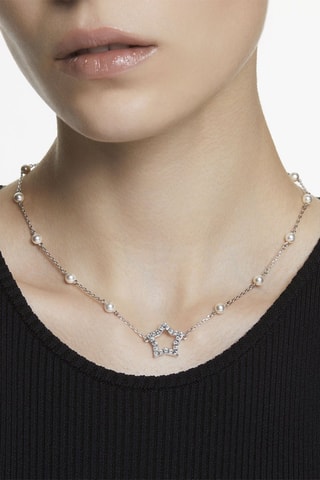 Collier serti de perles de cristal nacré et orné de cristaux Swarovski Stella - Argenté et blanc