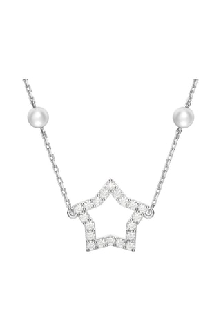Collier serti de perles de cristal nacré et orné de cristaux Swarovski Stella - Argenté et blanc