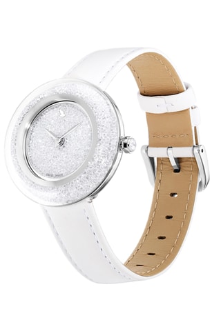 Montre à quartz en cuir de veau Crystalline - Blanc et argenté