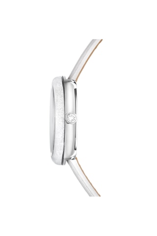 Montre à quartz en cuir de veau Crystalline - Blanc et argenté