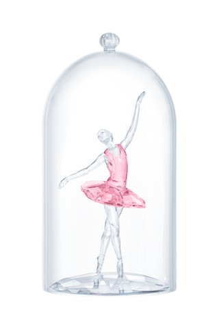 Figurine ballerine sous cloche de verre - 10,1 x 6,9 x 6,9 cm - Rose et blanc