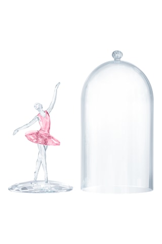 Figurine ballerine sous cloche de verre - 10,1 x 6,9 x 6,9 cm - Rose et blanc