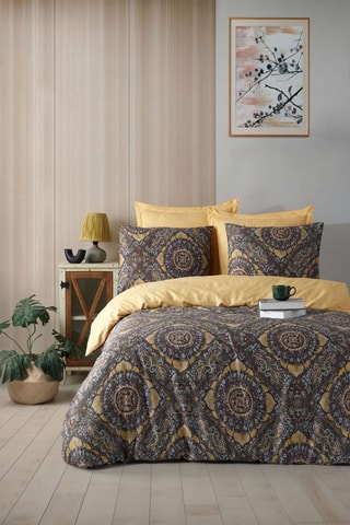 Parure de couette en coton 120 fils/m² Piti Yaprak - Gris et jaune