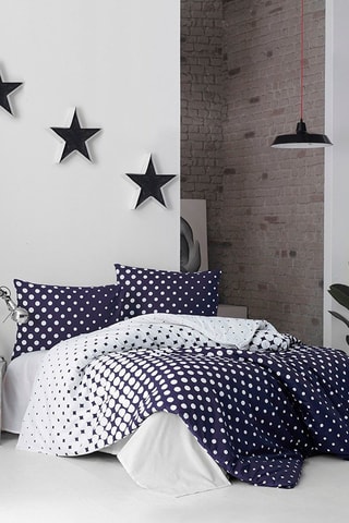 Parure de couette 140 fils/cm² Puanline - Blanc et bleu marine