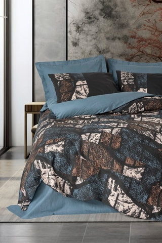 Parure de couette en coton 57 fils/cm² Senso - Bleu et marron