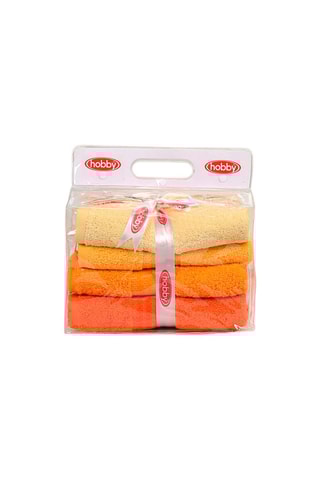 4 serviettes de toilette  - Orange et jaune - 50 x 90 cm