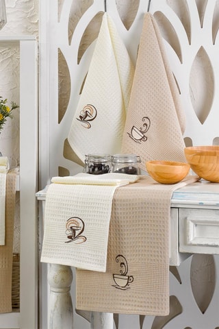 6 torchons - Beige et écru