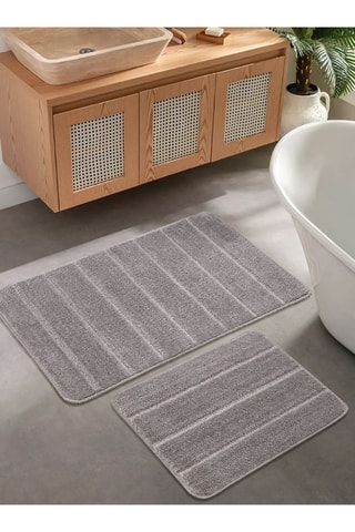 2 tapis de bain Yeni Cizgili - Gris - 50 x 80 cm et 40 x 50 cm