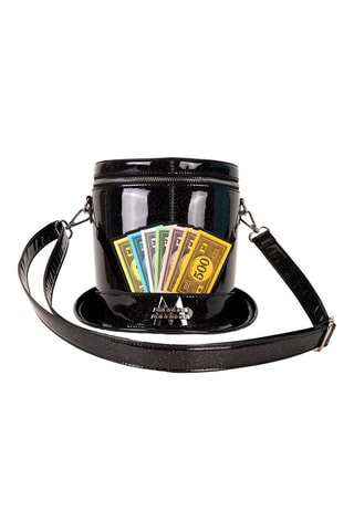 Sac bandoulière verni Chapeau Haut-de-Forme de Monopoly - Noir