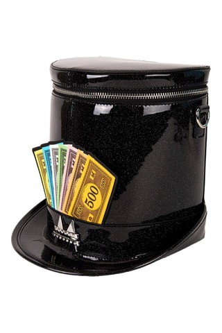 Sac bandoulière verni Chapeau Haut-de-Forme de Monopoly - Noir