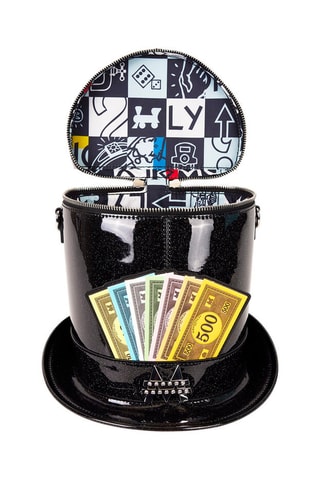 Sac bandoulière verni Chapeau Haut-de-Forme de Monopoly - Noir