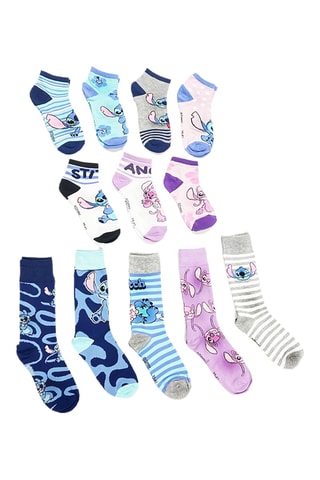 12 paires de chaussettes Stitch et Angel Lilo et Stitch Disney - Bleu marine et mauve - Dès 6 ans