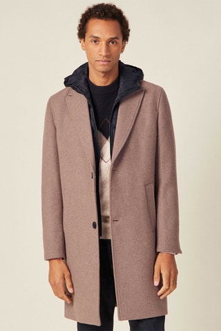 Abrigo con capucha de lana - Beige