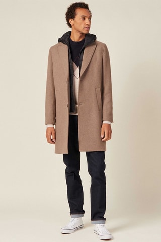 Abrigo con capucha de lana - Beige