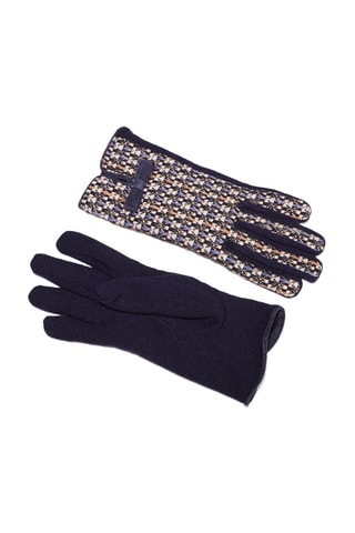 Guantes de lana y piel de serraje  - Azul marino