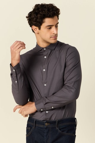 Camisa recta de algodón orgánico  - Gris