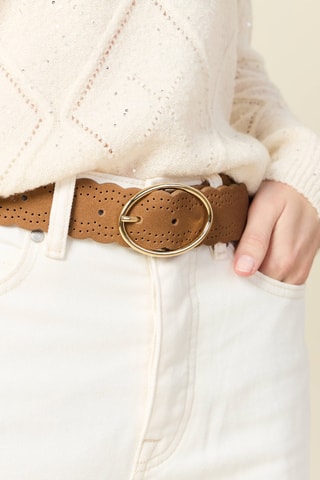 Cinturón de piel de serraje nobuk  - Beige