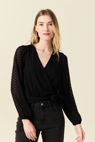 Blusa cruzada de plumeti  - Negro