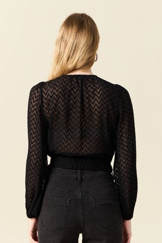 Blusa cruzada de plumeti  - Negro