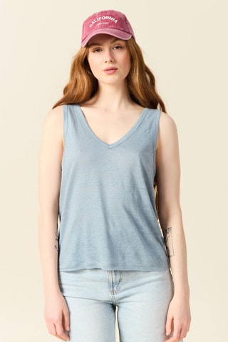 Camiseta de tirantes de lino  - Azul