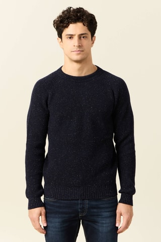 Jersey de lana y seda  - Azul marino