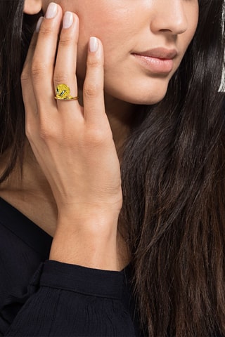 Anillo con cristales Swarovski Looney Tunes Titi - Chapado en oro amarillo