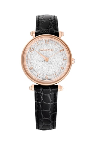 Reloj de cuarzo de piel, chapado en oro rosa y con cristales Swarovski - Negro y dorado