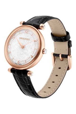 Reloj de cuarzo de piel, chapado en oro rosa y con cristales Swarovski - Negro y dorado