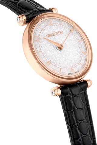 Reloj de cuarzo de piel, chapado en oro rosa y con cristales Swarovski - Negro y dorado