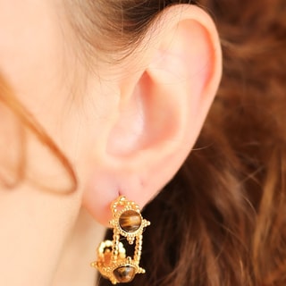 Brincos - Latão banhado a ouro e olhos de tigre