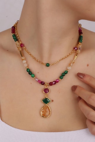 Collier - Agates, citrines et malachites