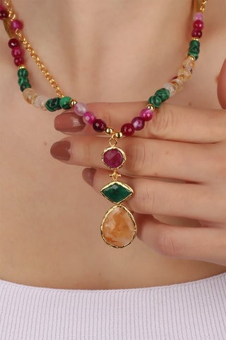 Collier - Agates, citrines et malachites