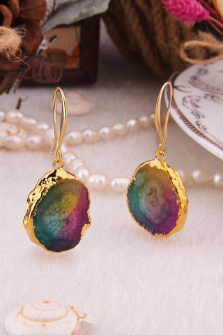 Brincos - Bronze banhado a ouro fino amarelo e quartzo.