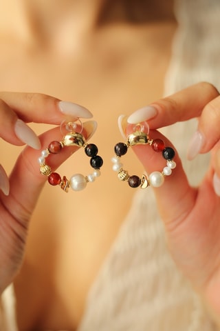 Boucles d'oreilles - Perles de culture et agates