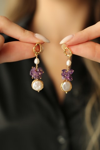 Boucles d’oreilles - Perles de culture et améthystes