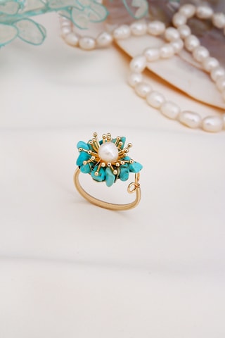 Bague - Perle de culture et turquoises