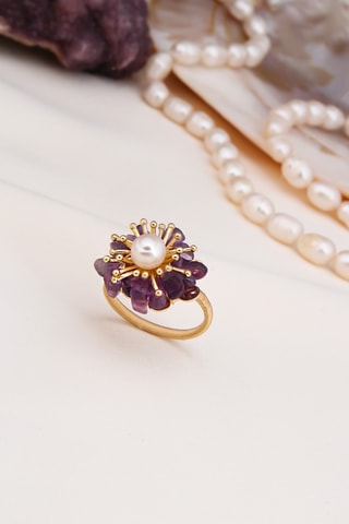 Bague - Perle de culture et améthyste