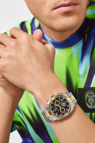 Montre à quartz en plaqué or jaune - Chronographe - Argenté et doré