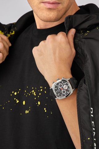 Montre à quartz en silicone - Chronographe - Noir et argenté