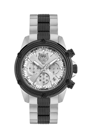 Montre à quartz en acier inoxydable - Chronographe - Argenté et noir