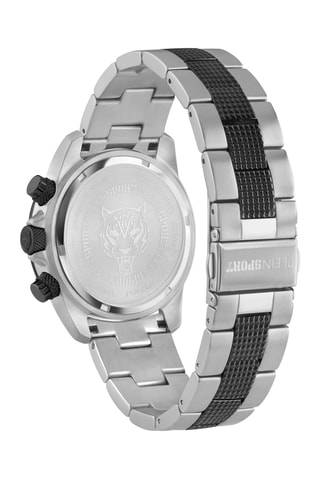 Montre à quartz en acier inoxydable - Chronographe - Argenté et noir